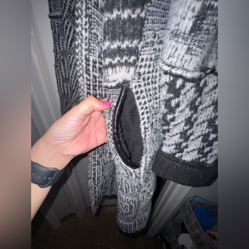Free people mixed knit maxi cardigan sweater Harlow black white size small - Picture 6 of 11